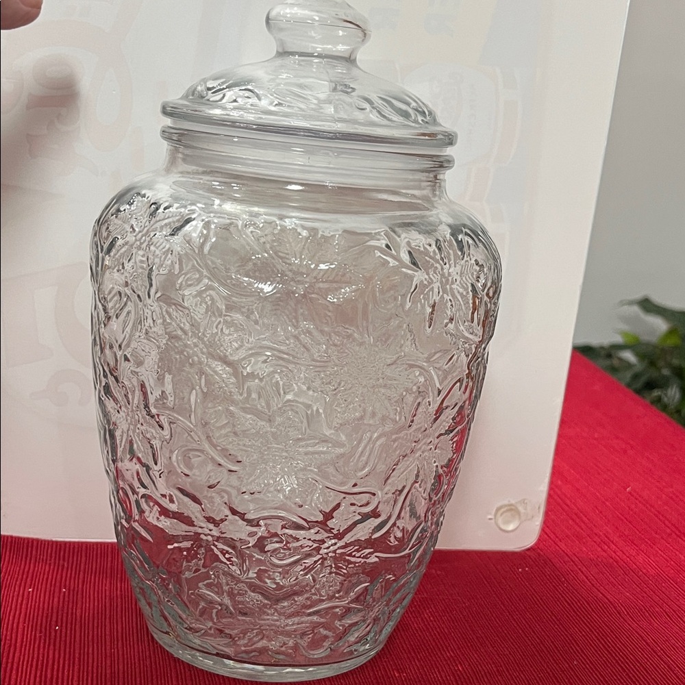 Clear Embossed Glass canister Jawith Lid
